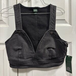 Wild Fable Black Denim Crop Top Vest with Zip Up Side